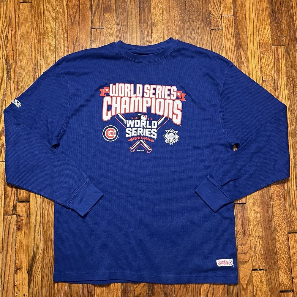 Stitches Chicago Cubs World Series Champs 2016 Longsleeve Size Large Blue